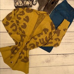 RACEY” Mustard Leopard Deep V Sweater